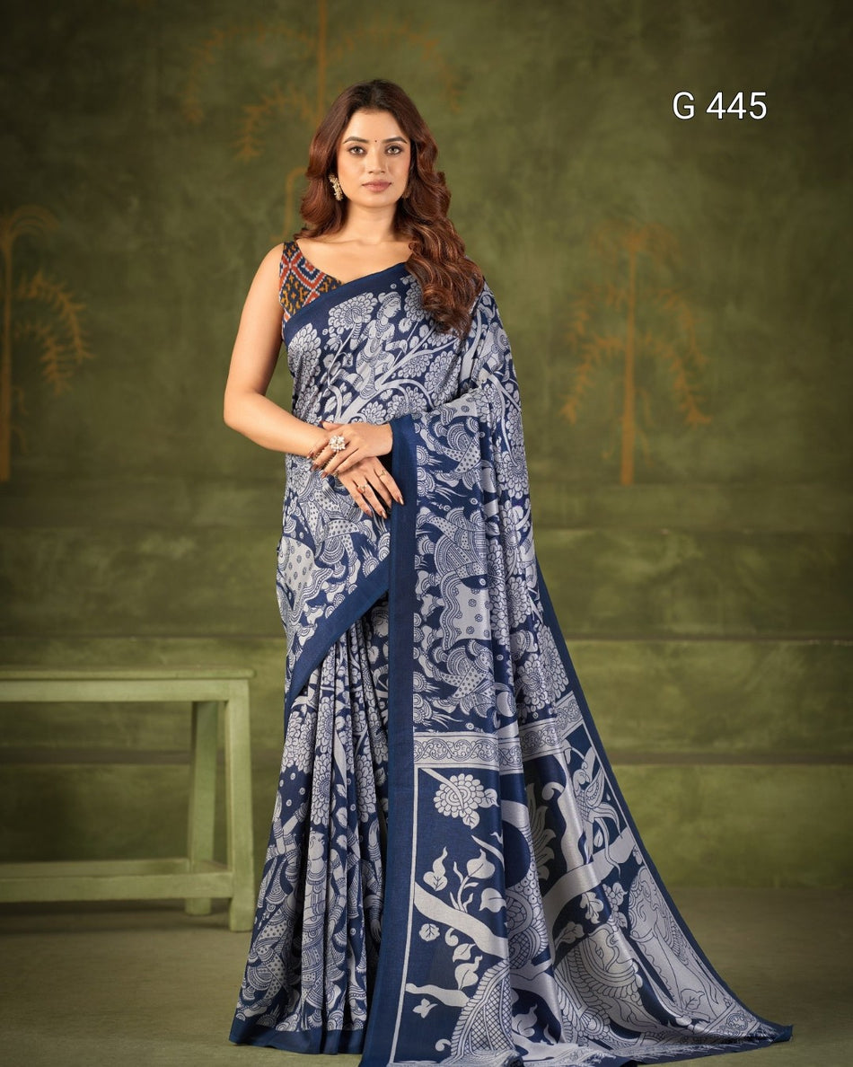Kalamkari Print Tasar Sarees with Stylish Blouse - G 445