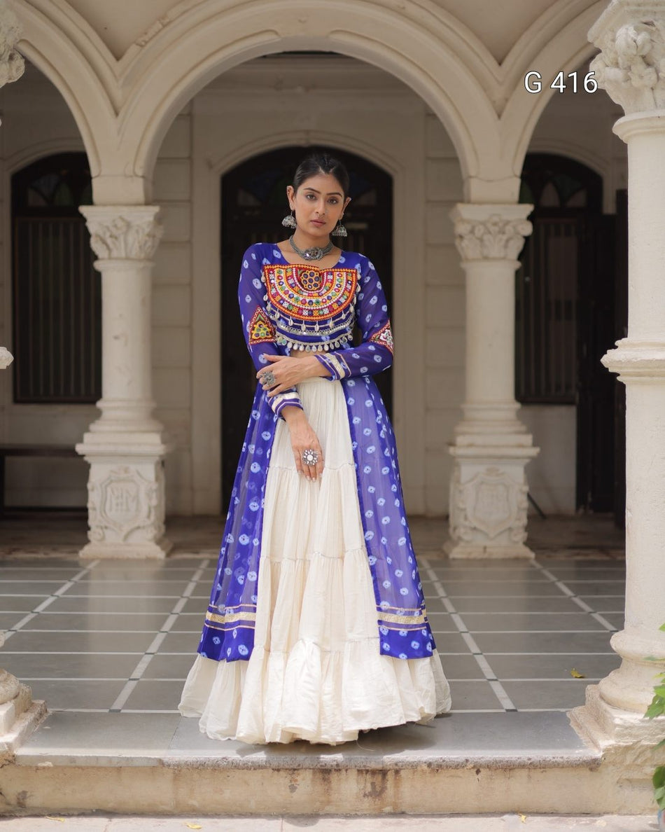 Kora Cotton Lehenga with Bandhani Kurti – G 416