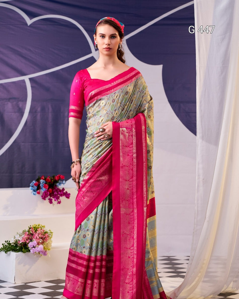 Beautiful Tasar Silk Sarees with Elegant Foil Work -  G 447