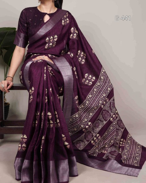 Graceful Printed Slub Silk Sarees for Every Occasion - G 441