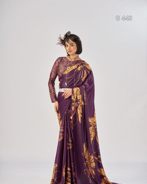 Premium Satin Silk Sarees with Elegant Print - G 443
