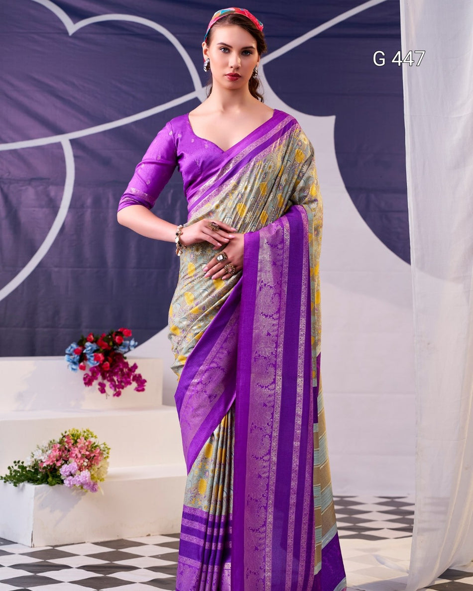 Beautiful Tasar Silk Sarees with Elegant Foil Work -  G 447