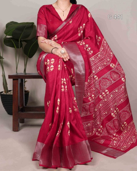 Graceful Printed Slub Silk Sarees for Every Occasion - G 441