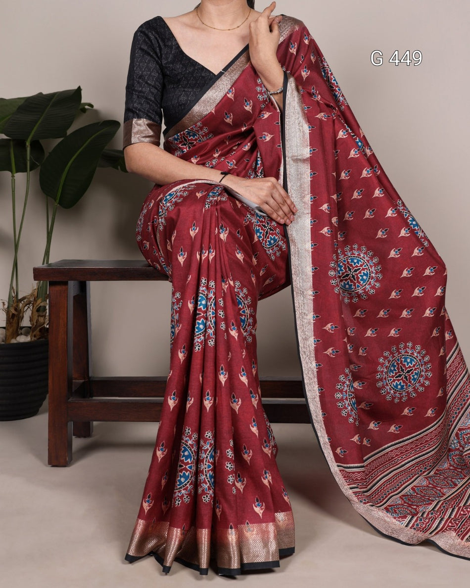 Premium Tasar Silk Sarees with Viscose Border Detail - G 449