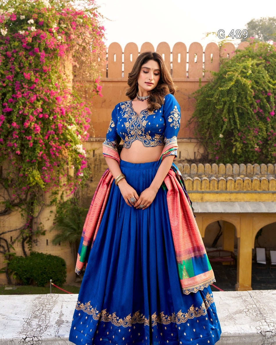Premium Vichitra Silk Lehenga for Wedding Festive Wear - G 489
