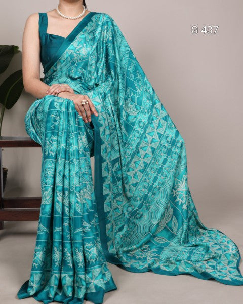 Classic Printed Satin Sarees with Elegant Drapes - G 437