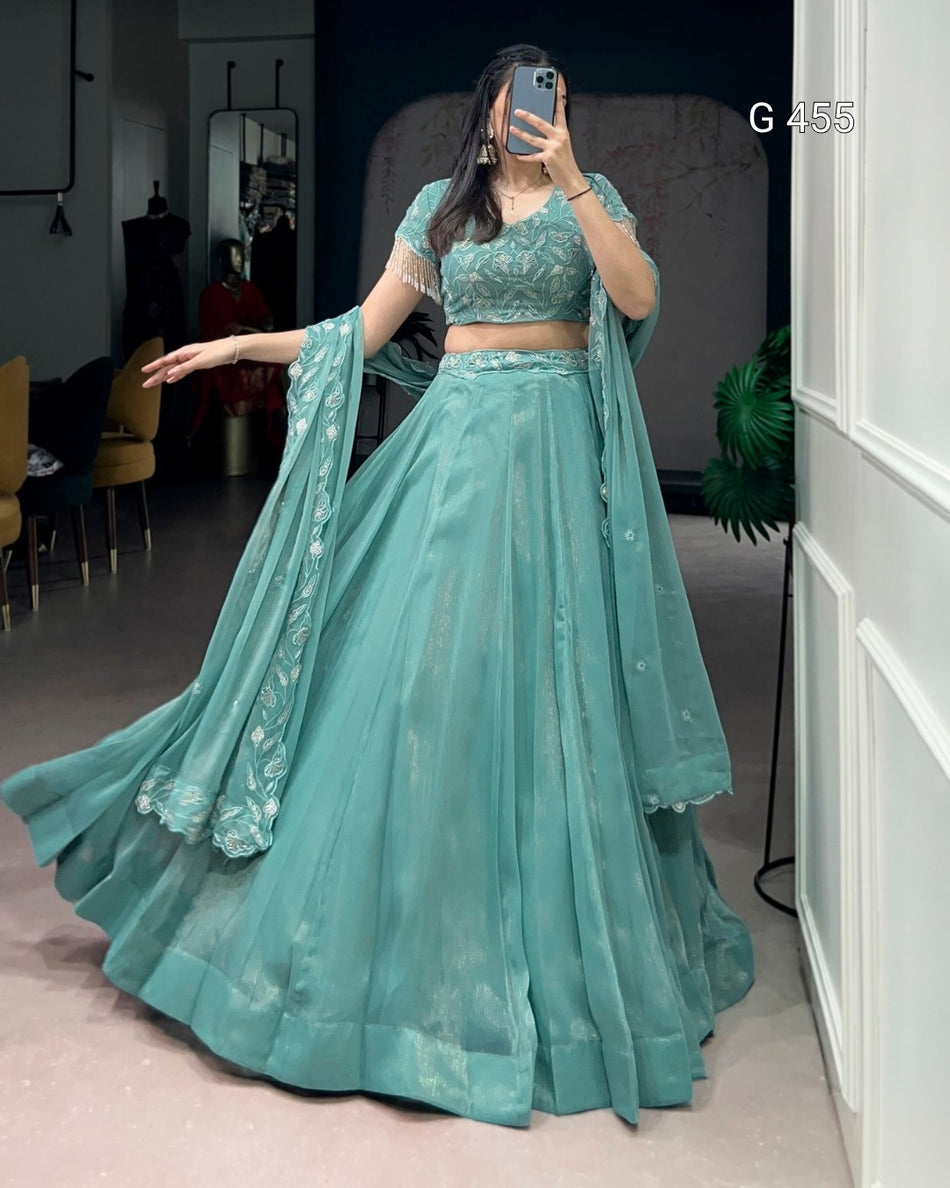 Stylish Lehenga with Intricate Thread and Beads - G 455