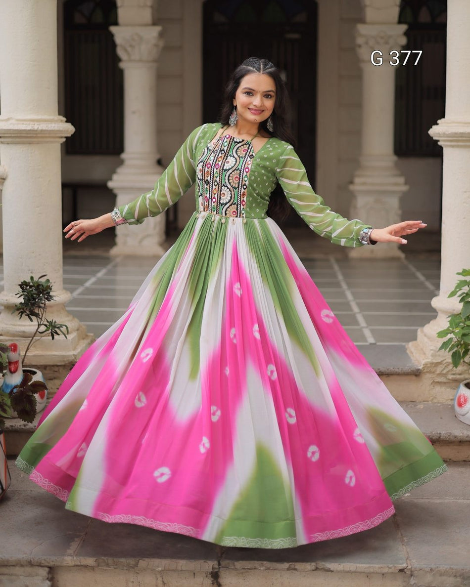 Kora Cotton Gown with Multi-Thread & Gota Patti Work – G 377