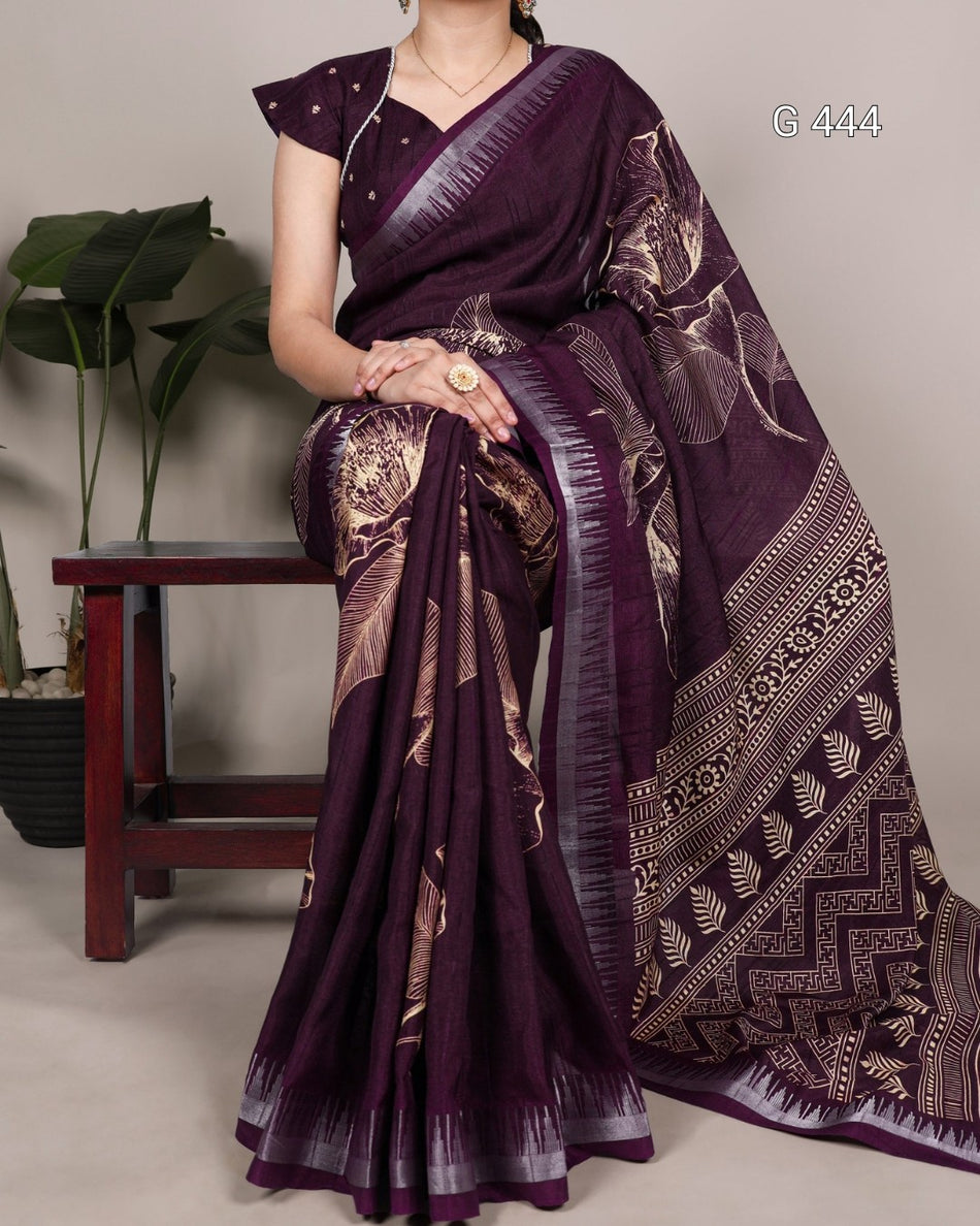 Premium Slub Silk Sarees with Elegant Zari Borders - G 444