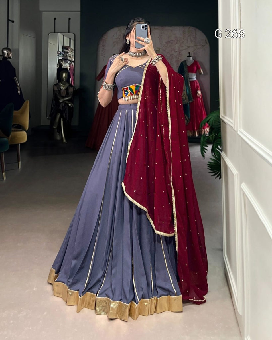 Embossed Design Pure Rayon Lehenga with Gotta Patti Lace Touch Up – G 268 Dark Blue