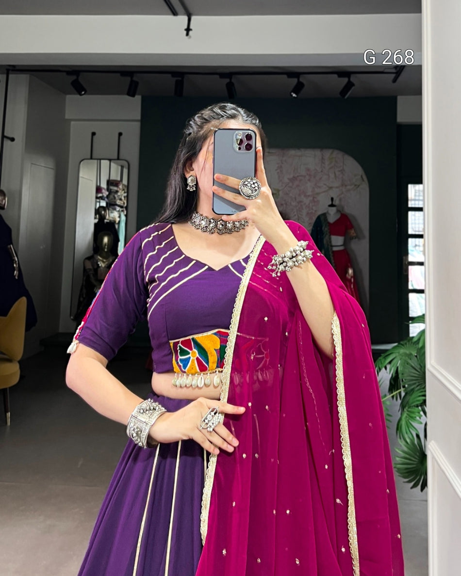 Embossed Design Pure Rayon Lehenga with Gotta Patti Lace Touch Up – G 268 Purple