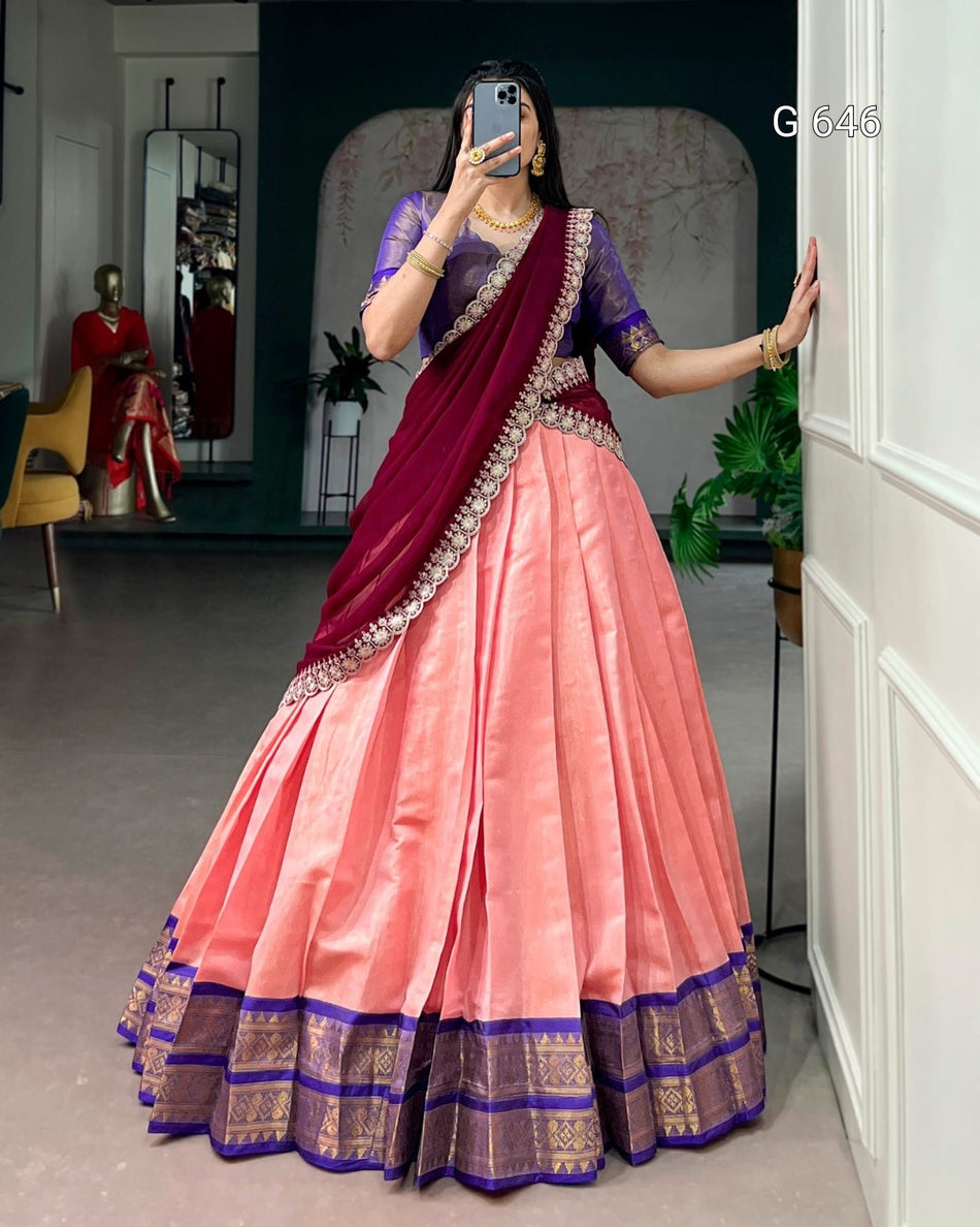 Elegant Kanchipuram Lehenga Choli for Festive Wear G 646