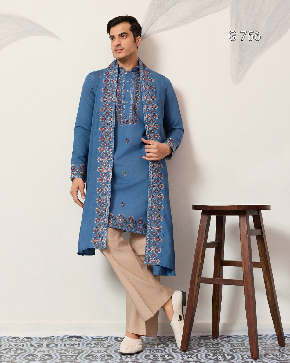 Designer Men's Kurta & Dupatta Set | Viscose Silk Festive Collection -G 756