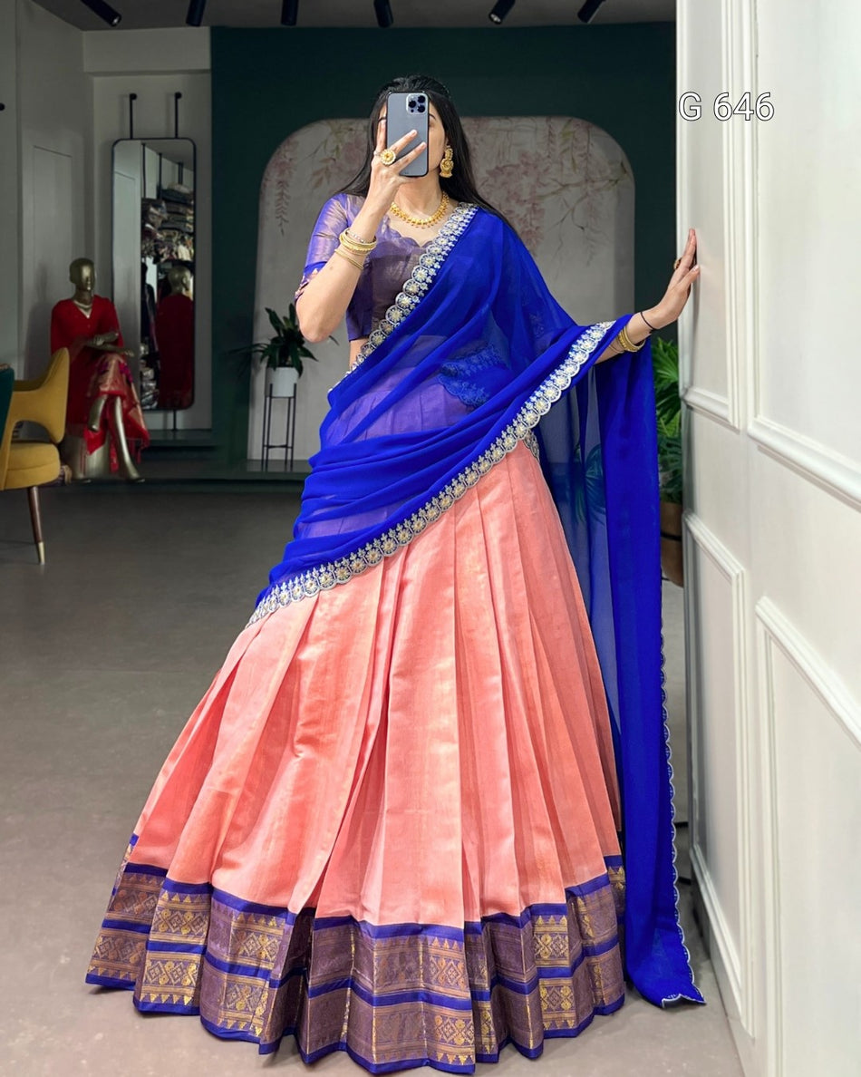 Elegant Kanchipuram Lehenga Choli for Festive Wear G 646