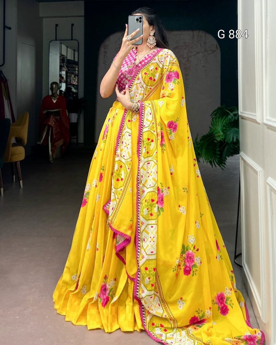Designer Georgette Lehenga with Embellished Blouse G 884