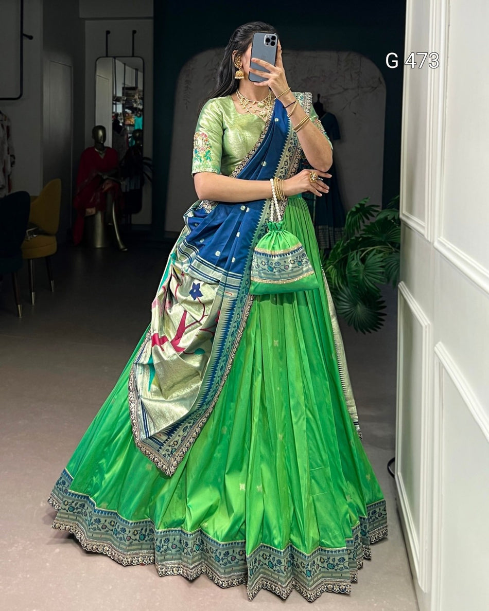 Elegant Green Lehenga with Zari and Lace Border - G 473