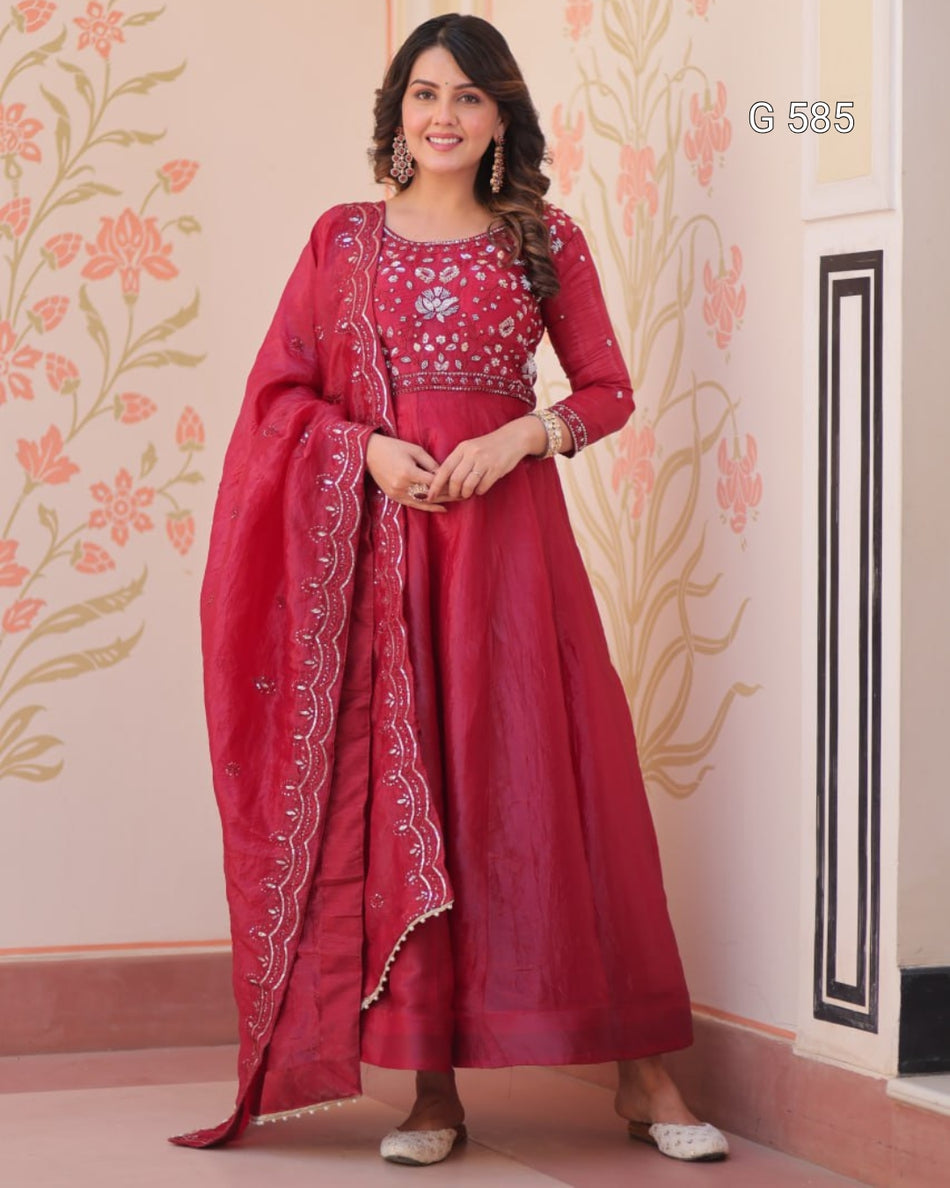 Stylish Embroidered Gown with Designer Dupatta - G 585