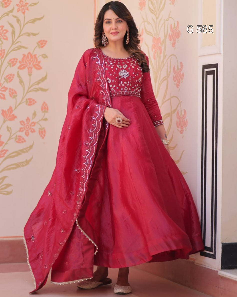 Stylish Embroidered Gown with Designer Dupatta - G 585