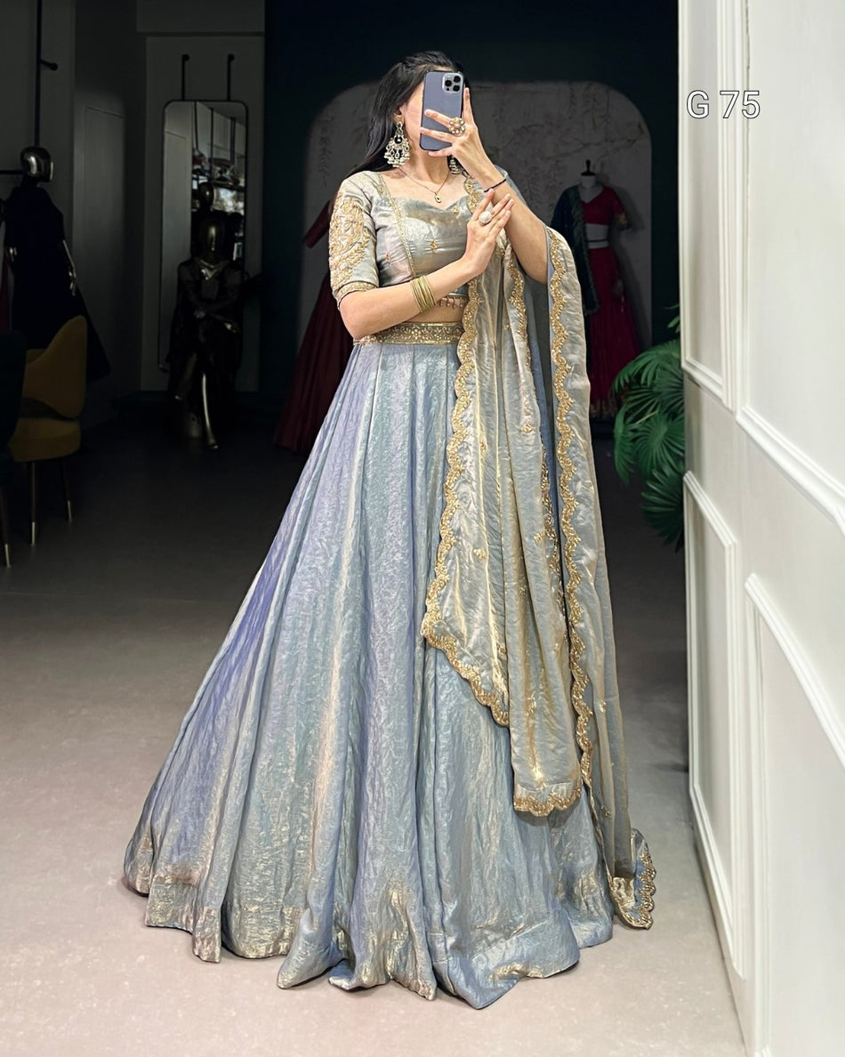 Fendi Lehenga with Sequins & Thread Embroidery – G 75 Sky Blue