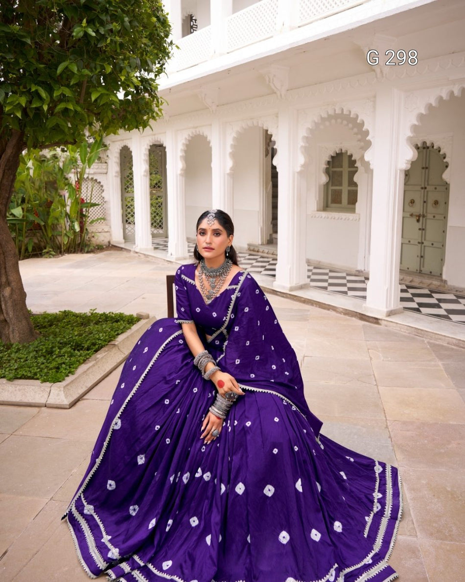 Bandhej Print Pure Chanderi Lehenga with Lace Touch Up – G 298
