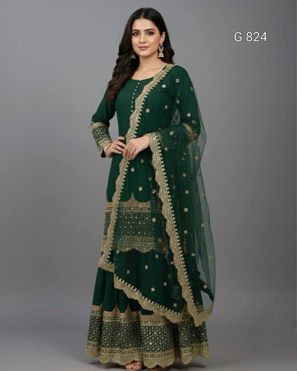 Designer Sharara Set with Sequence Embroidery G 824