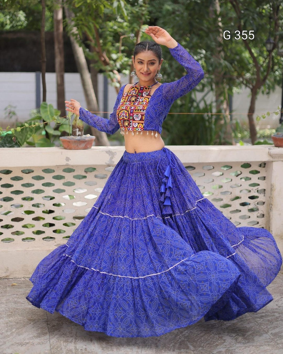 Faux Georgette Lehenga with Bandhej Print & Gotta Patti Lace