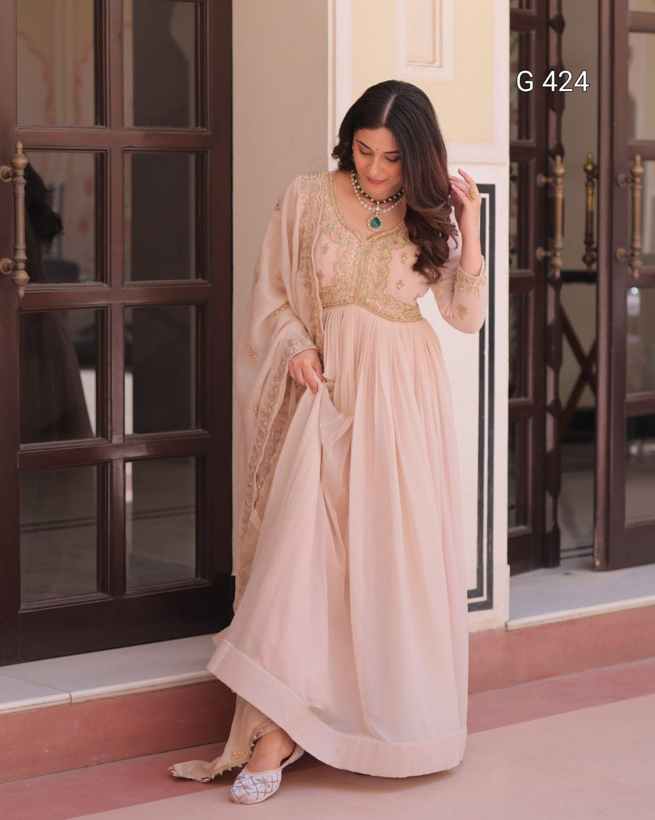 Star Georgette Gown with Beads & Sequins Embroidery – G 424