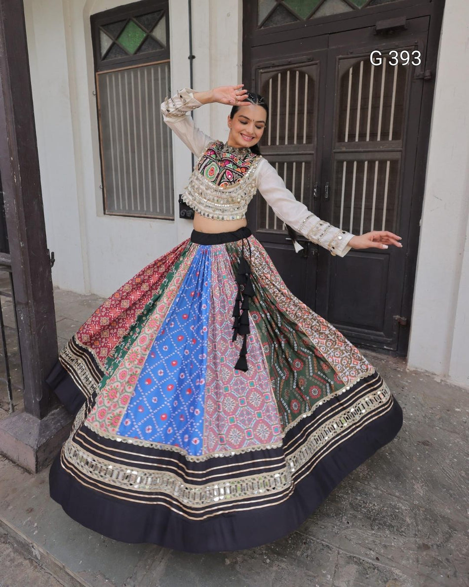 Cotton Printed Lehenga with Gota-Patti & Mirror Work Top – G 393 Multi