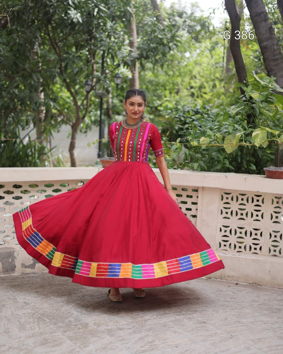 Roman Gown with Multicolor Thread & Mirror Work – G 386