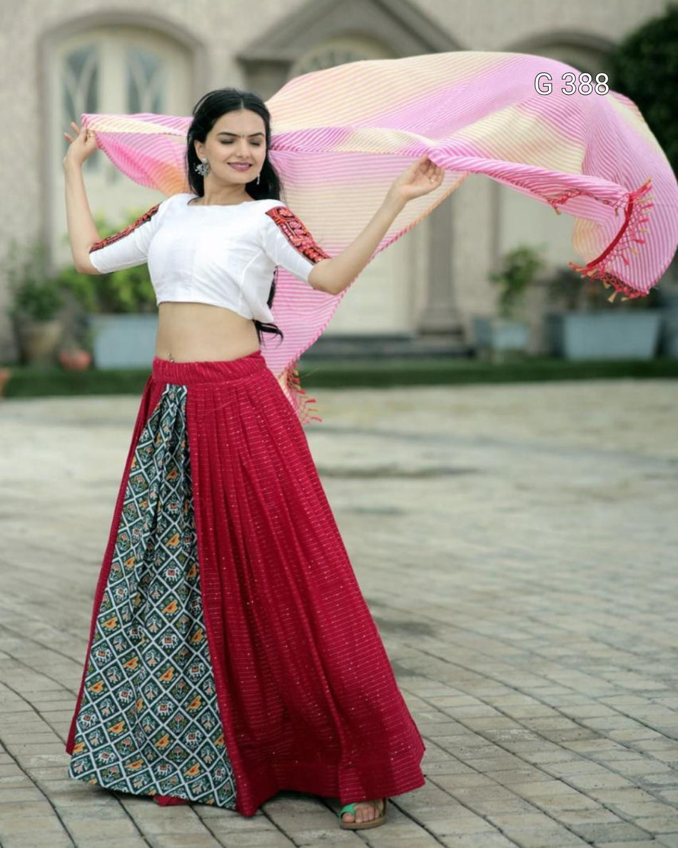 Viscose Crochet Lehenga with Taffeta Silk Blouse & Chinnon Dupatta – G 388