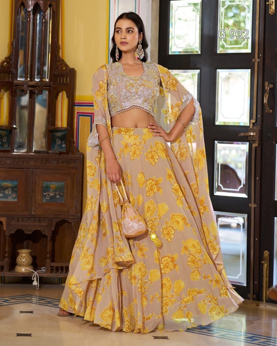 Designer Cape Style Embroidered Lehenga Set - G 932