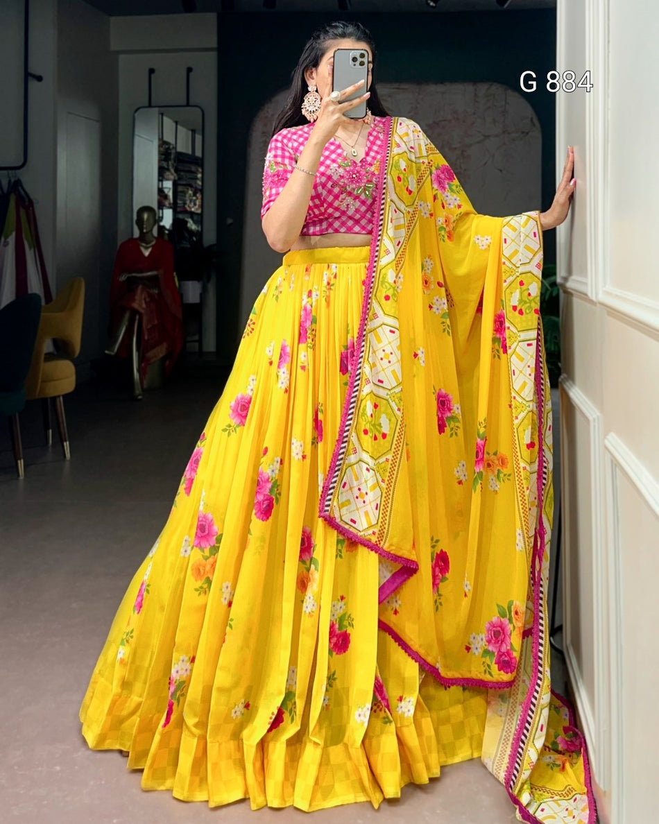 Designer Georgette Lehenga with Embellished Blouse G 884