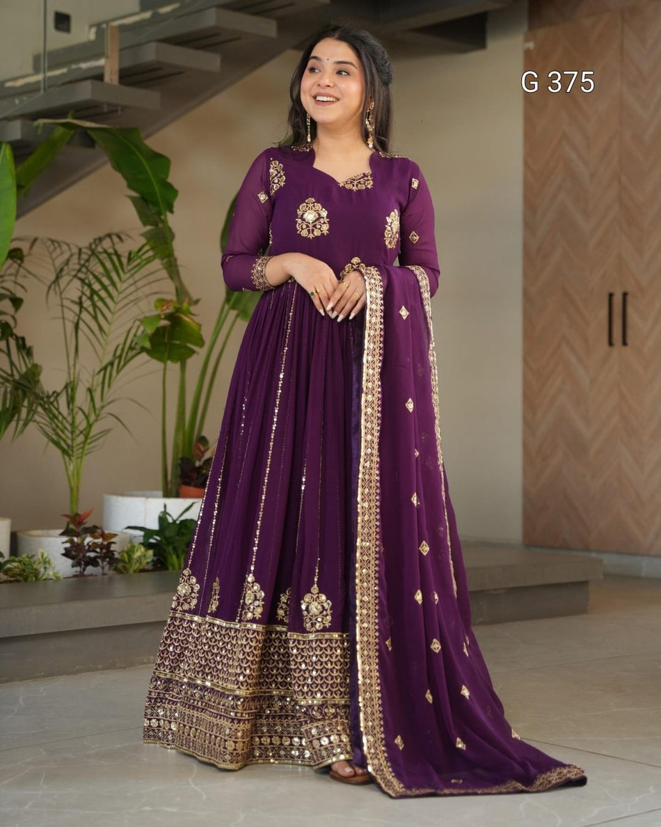 Faux Blooming Gown with Zari & Sequins Embroidery – G 375