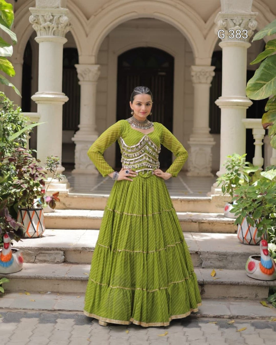 Leheriya Print Lehenga with Gota-Patti & Mirror Lace – G 383