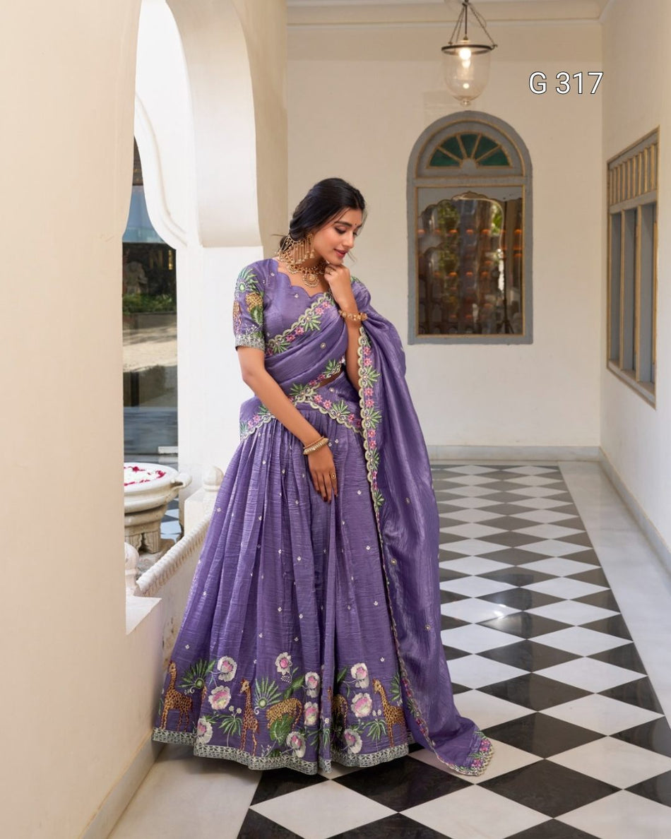 Gold Crush Lehenga with Sequins & Thread Embroidery – G 317