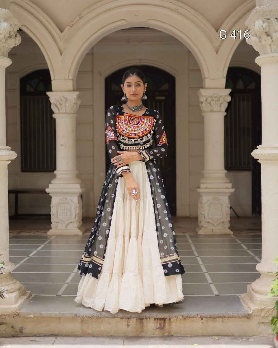 Kora Cotton Lehenga with Bandhani Kurti – G 416