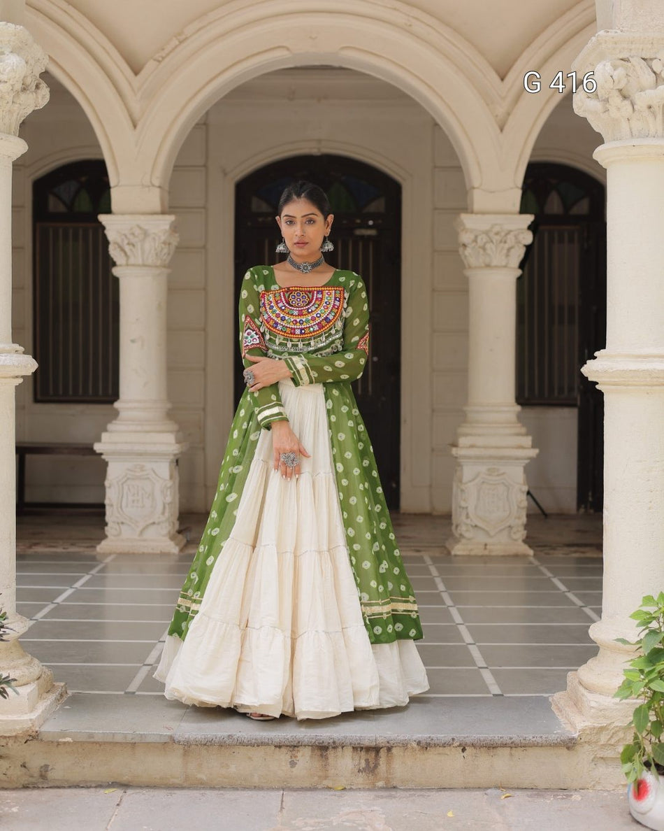 Kora Cotton Lehenga with Bandhani Kurti – G 416