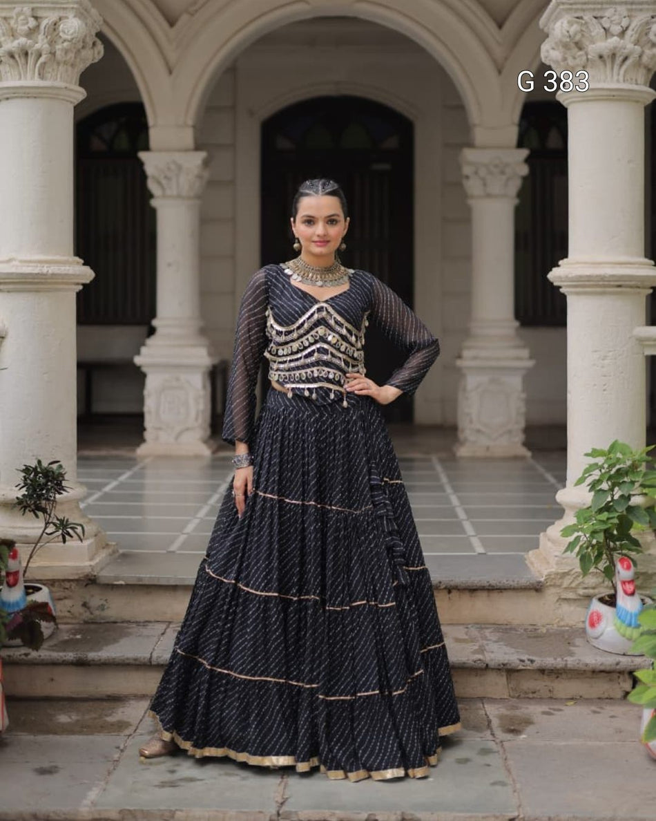 Leheriya Print Lehenga with Gota-Patti & Mirror Lace – G 383