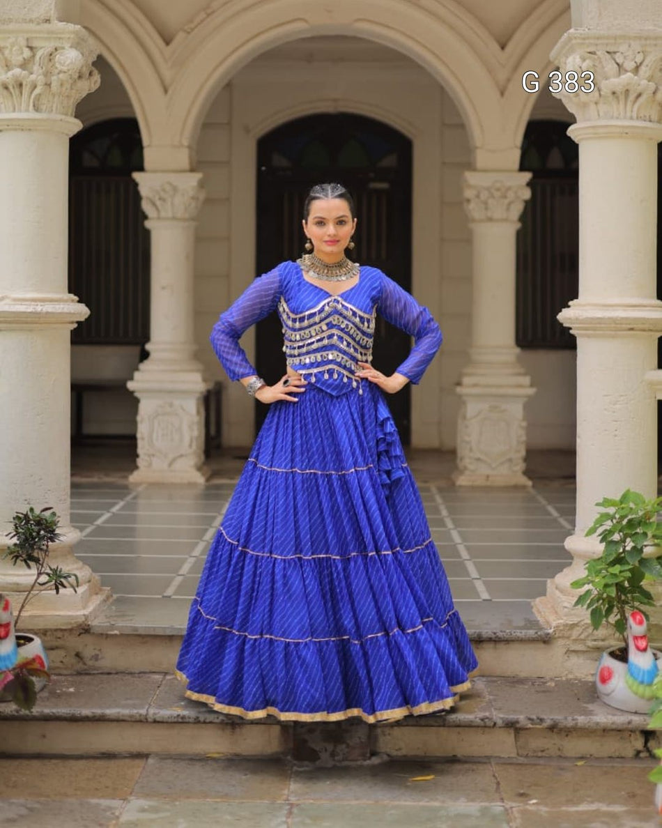 Leheriya Print Lehenga with Gota-Patti & Mirror Lace – G 383