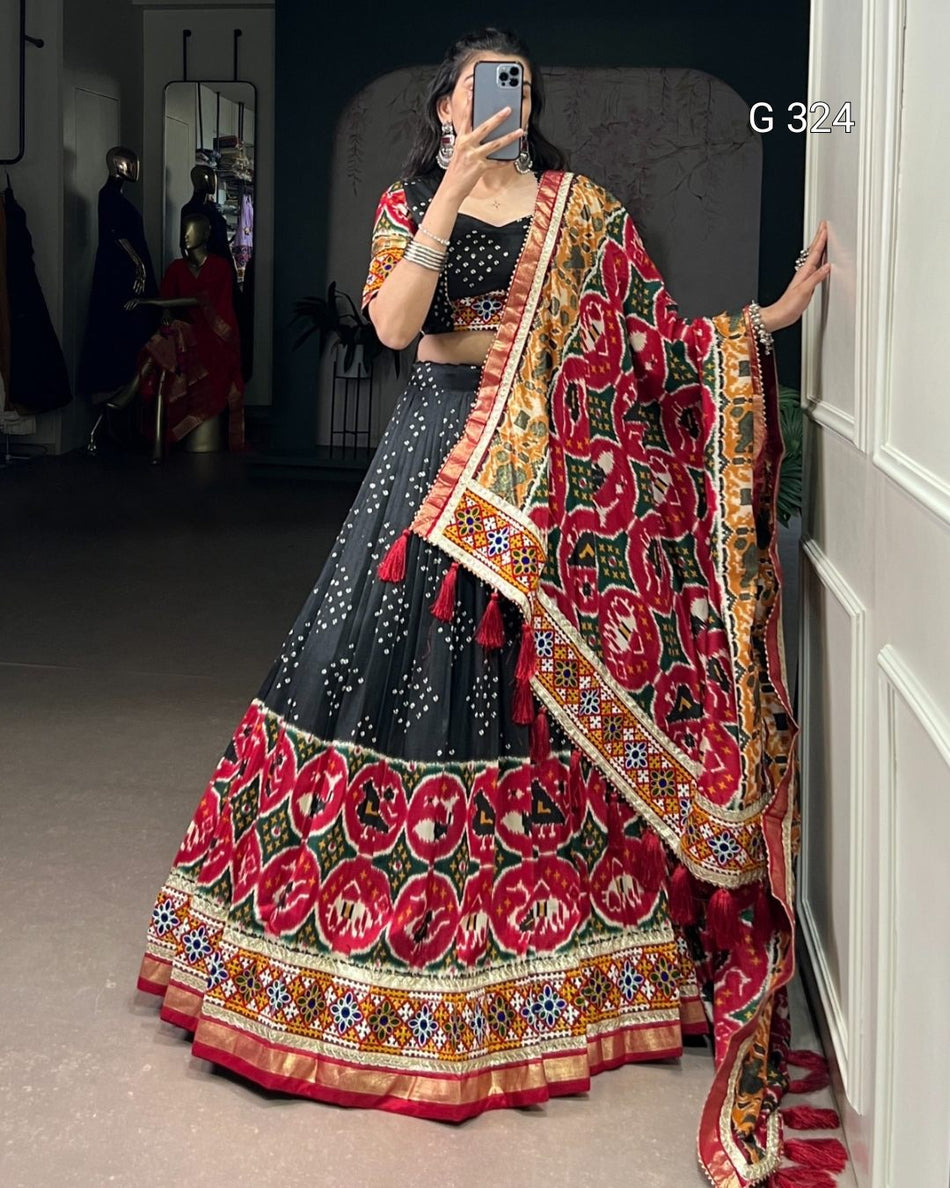 Tasar Silk Lehenga with Foil & Mirror Work – G 324