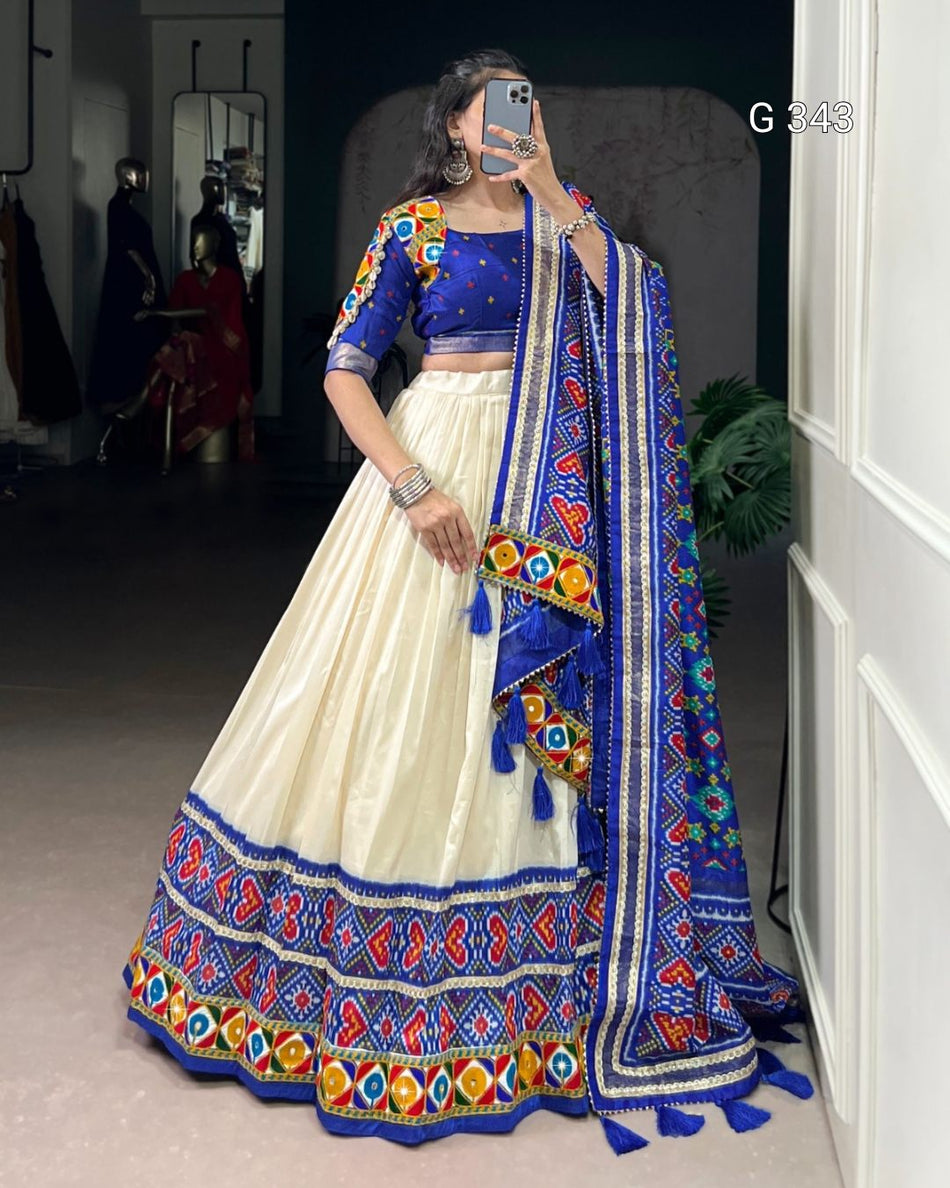 Tasar Silk Lehenga with Patola & Mirror Work - G 343
