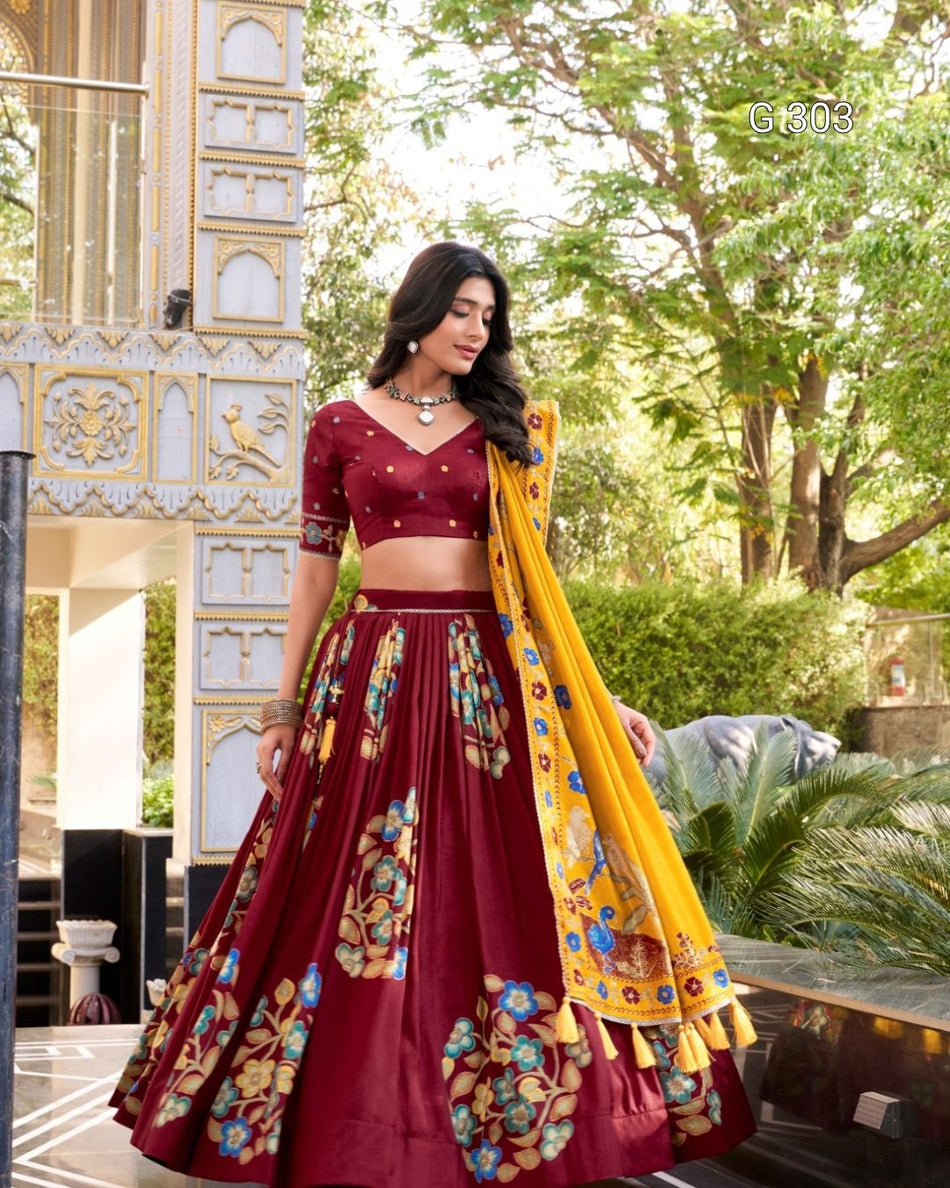 Tasar Silk Lehenga with Printed & Foil Work – G 303
