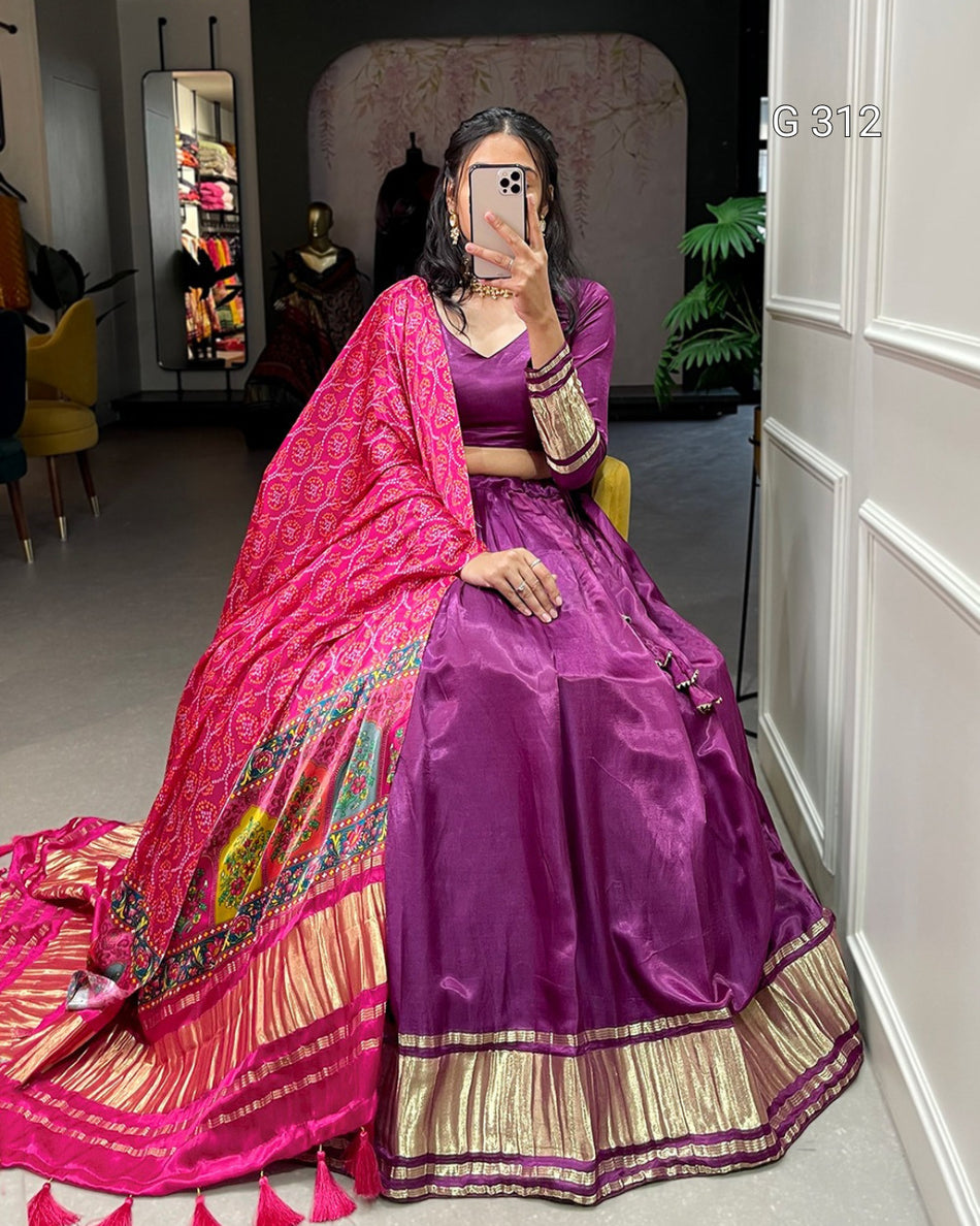 Gaji Silk Lehenga with Dyeing & Lagdi Patta Work – G 312