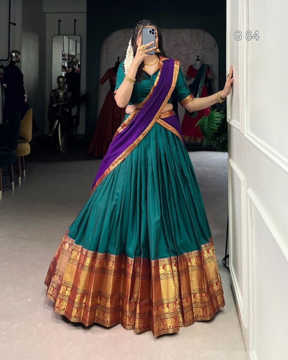 Narayan Pet Cotton Lehenga with Zari Weaving Work – G 84 Firozi