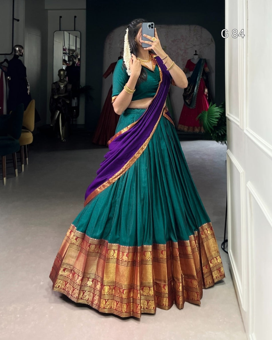 Narayan Pet Cotton Lehenga with Zari Weaving Work – G 84 Firozi