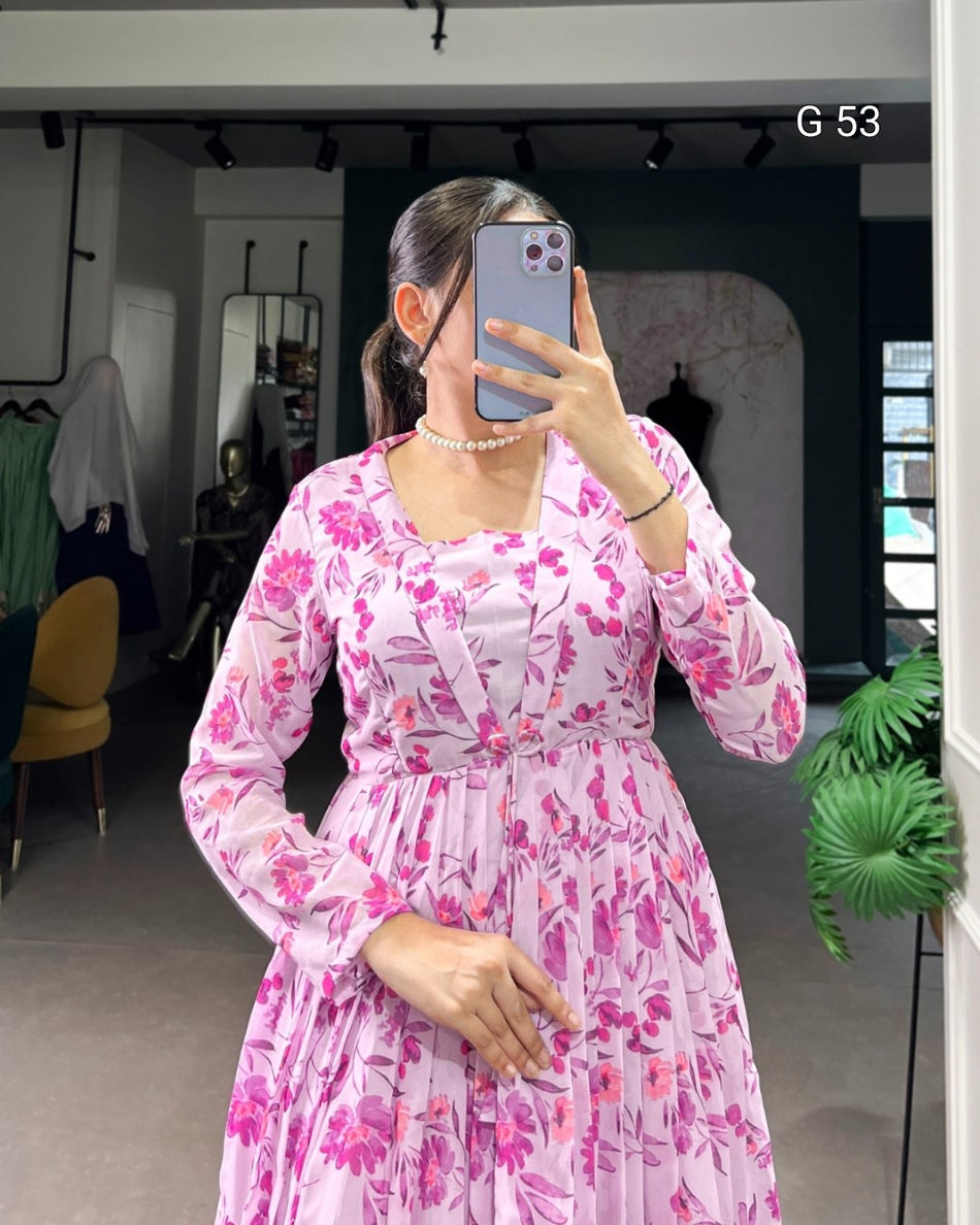 Floral Print Georgette Frock – G 53 Light Pink