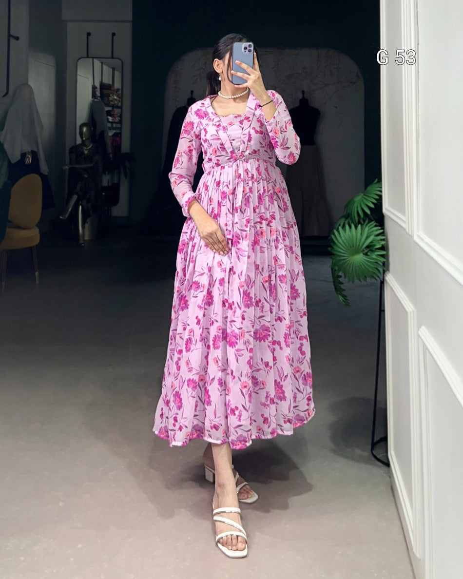 Floral Print Georgette Frock – G 53 Light Pink