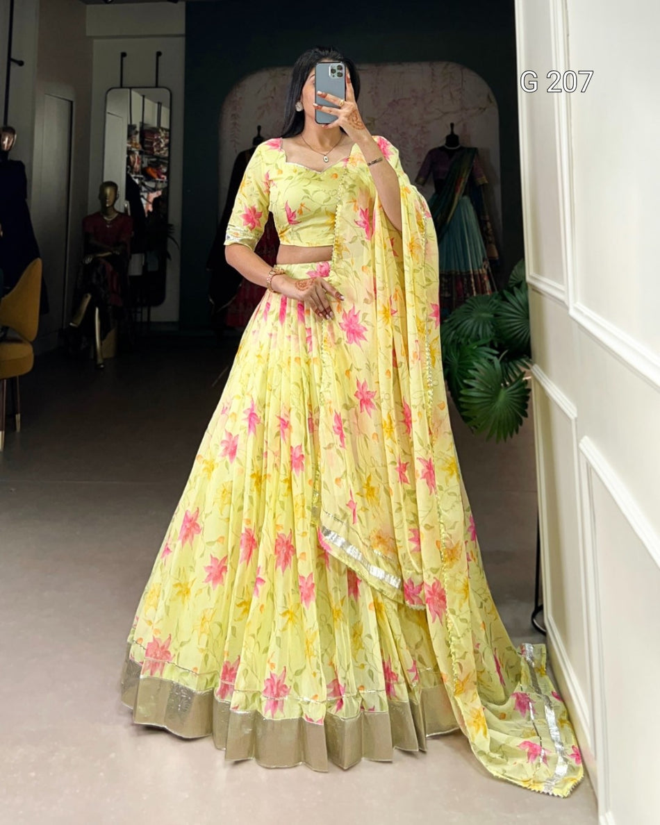 Floral Print Tabby Silk Lehenga with Lace Touch Up – G 207
