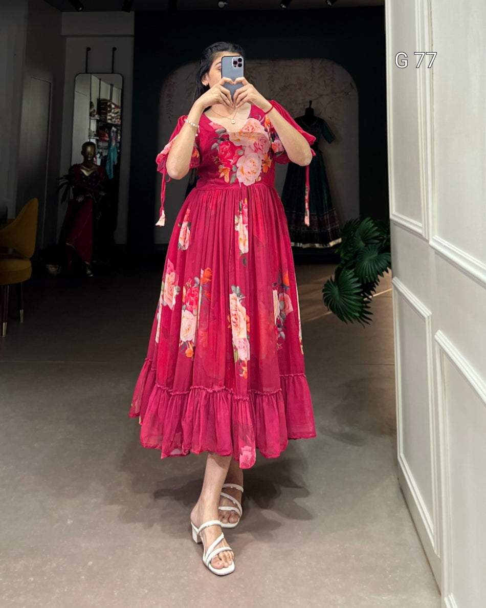 Floral Printed Georgette Frock – G 77 Pink