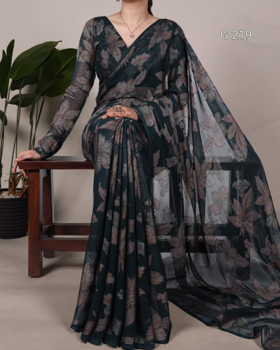 Floral Viscose Lurex Brasso Saree – G 219